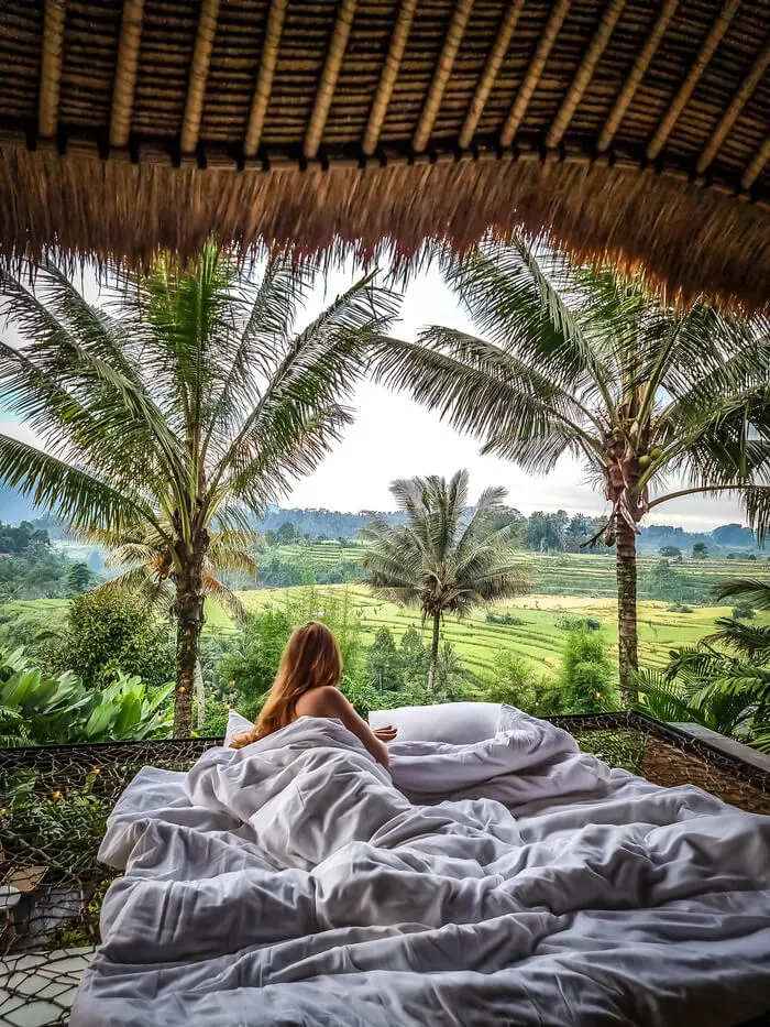magic hills bali bamboo house angel house hanging net rice terrace views
