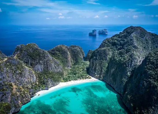 drone maya bay the beach koh phi phi from above drone