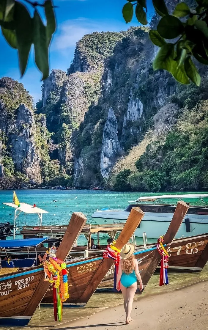longtail boats on koh phi phi island in thailand